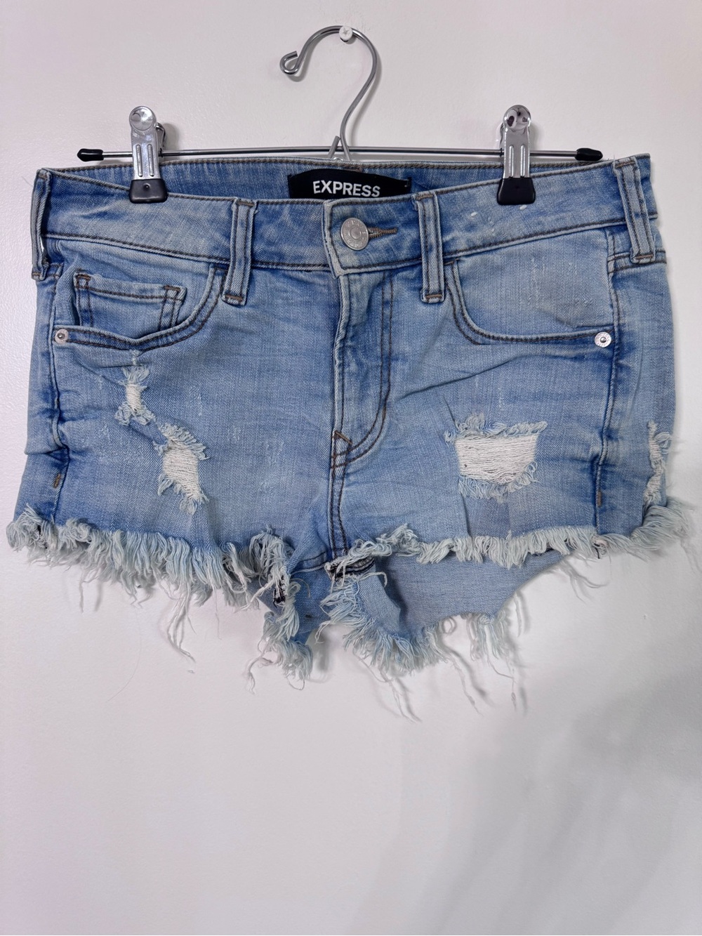 Express Light Wash Distressed Denim Cutoff Shorts